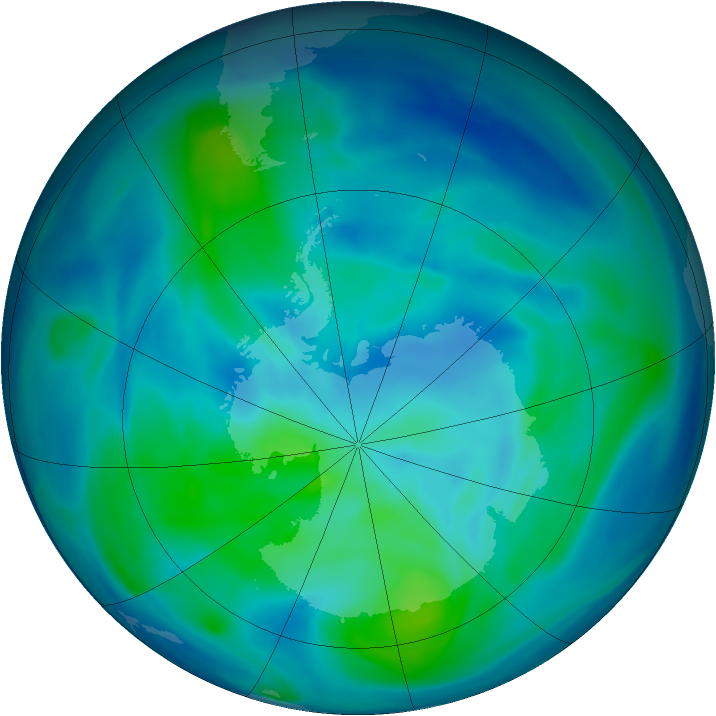 Antarctic ozone map for 16 March 2006